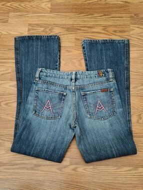 7 For All Mankind Women Denim Bootcut Jeans with Pink Pocket Stitching